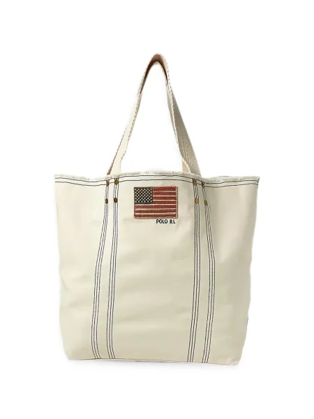 Geantă Polo Ralph Lauren din canvas cu autograf alb
