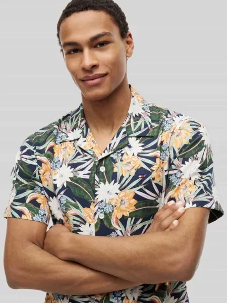Koszula casualowa o kroju regular fit z mieszanki bawełny Tommy Hilfiger granatowa