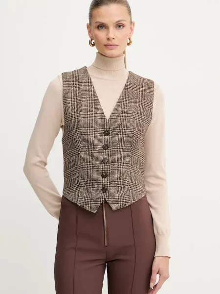 Luisa Spagnoli vestă din amestec de lână un singur rând de maro