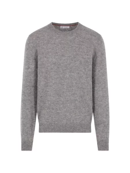 Pulover Brunello Cucinelli tricotate cu decolteu rotund gri