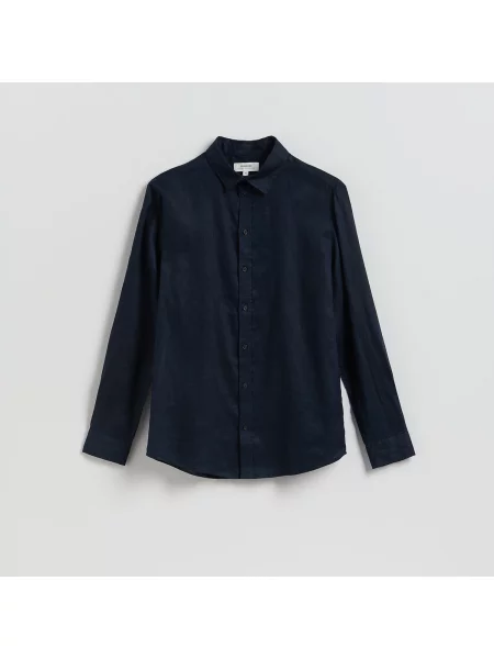 Reserved Karcsúsított lenvászon ing tengerészkék