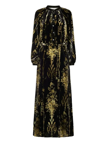 Maksi sukienka maxi Pierre Louis Mascia w kwiatki garniturowa czarna