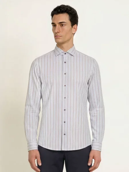 Paul Košile Shaped Fit / hnědá / šedá bílá