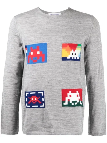 Pulover Comme Des Garçons Shirt tricotate cu imagine gri