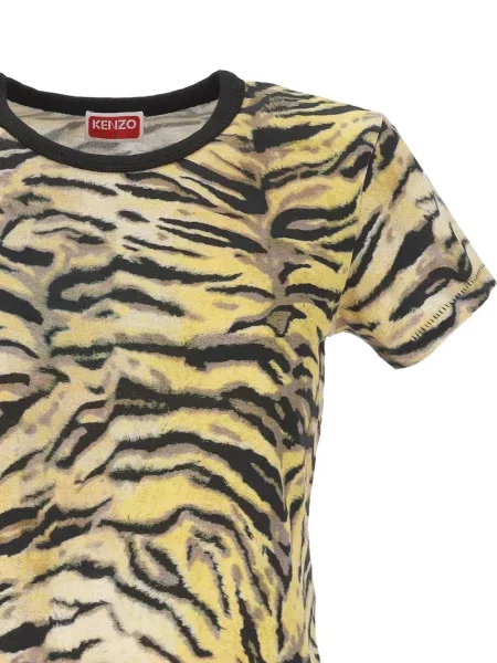 Koszulka Kenzo z nadrukiem z okrągłym dekoltem w tygrysie prążki żółta