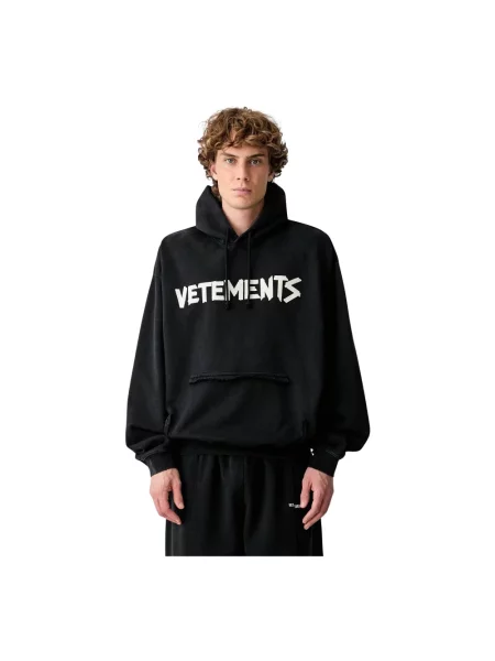 Vetements Tape Logo bluza z kapturem czarna