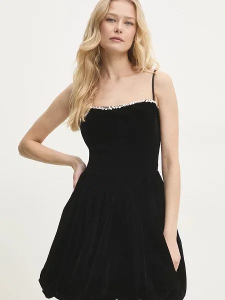 Answear Lab sukienka welurowa mini rozkloszowana czarny