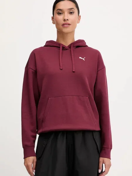 Суичър с качулка Puma с качулка винено червено