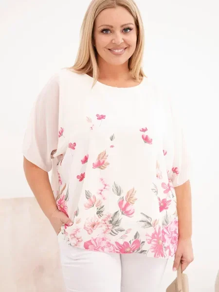 Bluză Kesi Włoski cu model floral alb