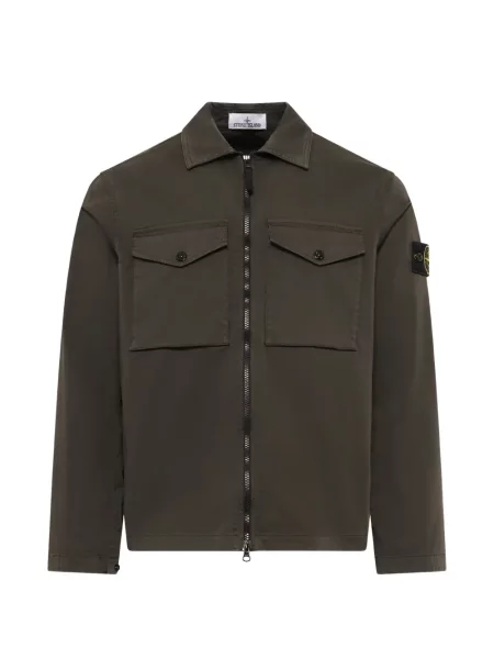 Cămașă Stone Island din satin cu strasuri verde