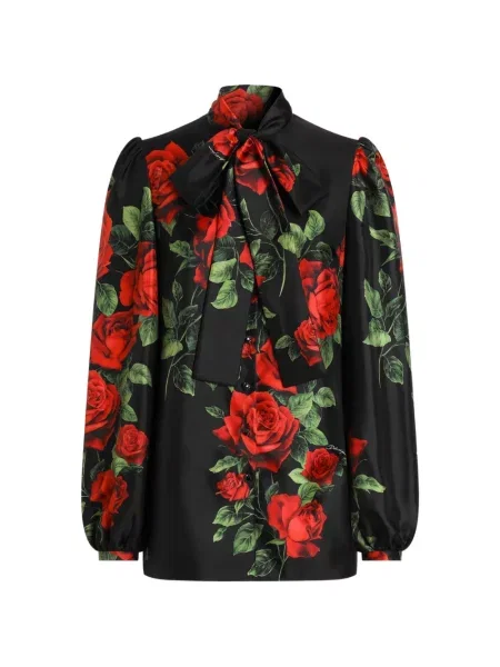 Cămașă Dolce & Gabbana de mătase cu imagine negru