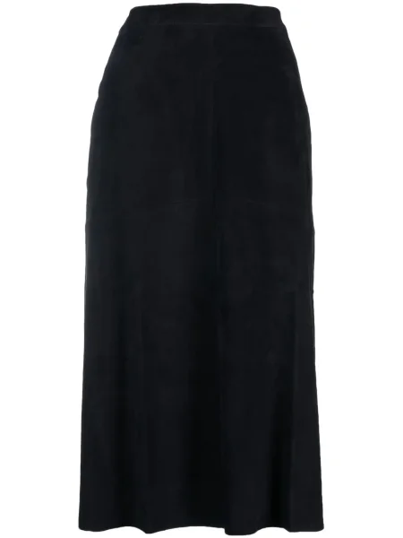 Fustă midi Paula din piele de căprioară până la genunchi albastru