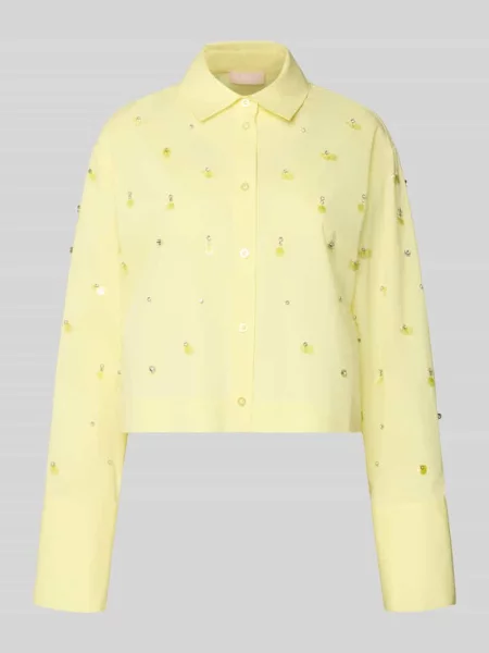 Bluzka koszulowa o kroju relaxed fit z obszyciem z ozdobnym kamieni na całej powierzchni Liu Jo White