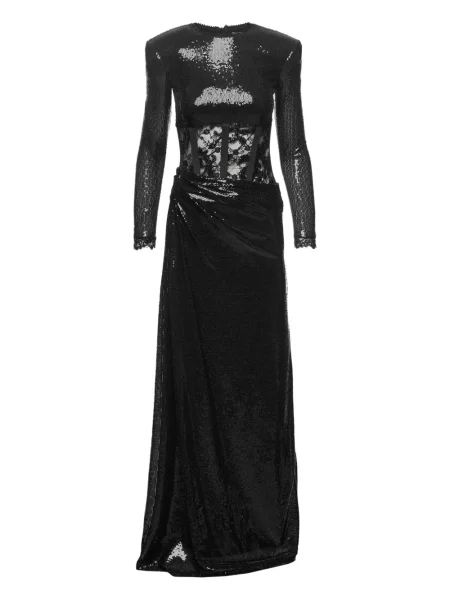 Rochie maxi Nissa cu paiete din dantelă de costum negru