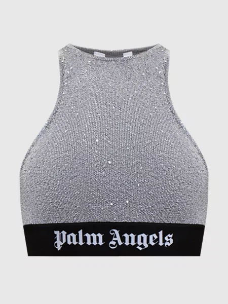 Топ в паєтки з логотипом Palm Angels S сірий