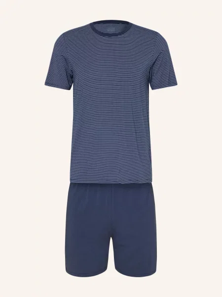 Schiesser Piżama Typu Shorty Long Life Soft blau biała