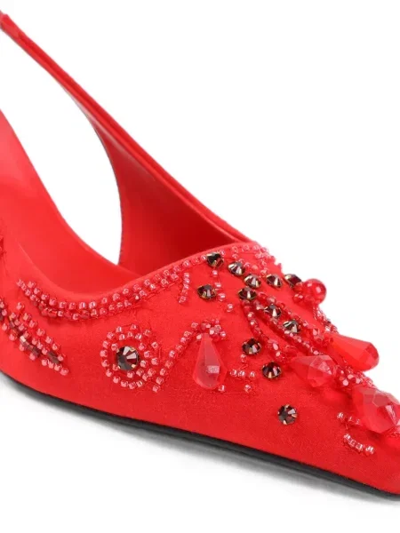 Pantofi cu toc Prada din satin slingback roșu