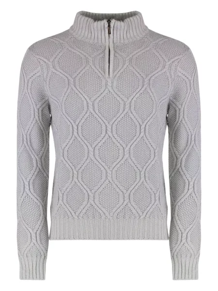 Pulover Moorer tricotate de jumătate de fermoar gri