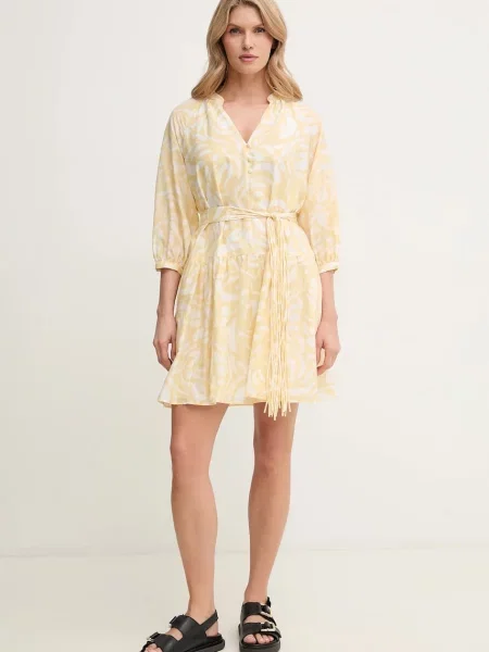 Marella sukienka z domieszką jedwabiu VENAS mini oversize żółty