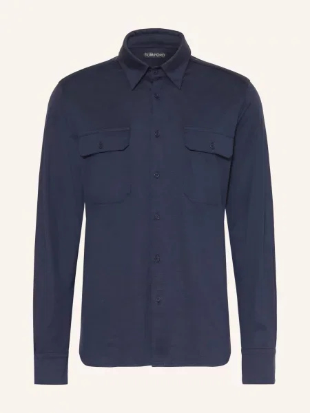 Tom Ford Košile Regular Fit S Hedvábím tmavě modrá