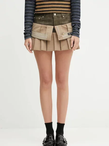 Andersson Bell fustă de lână Inside Out Pleats mini evazați verde