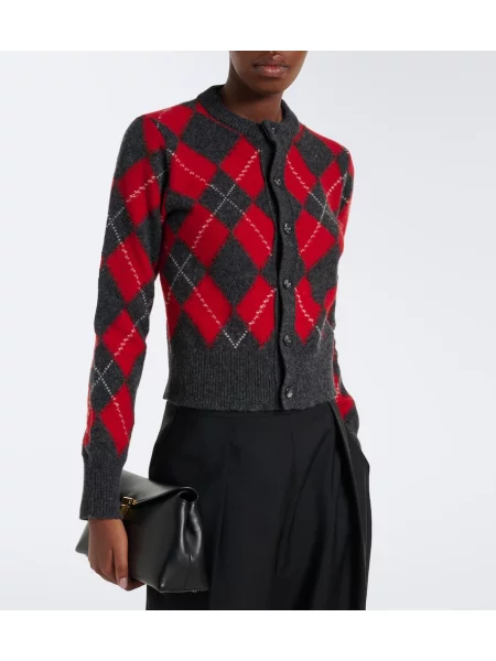 Cardigan Ami Paris de lână cu model argyle gri