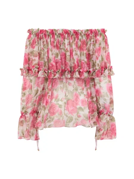 Top z jedwabiu Chloe w kwiatki różowy