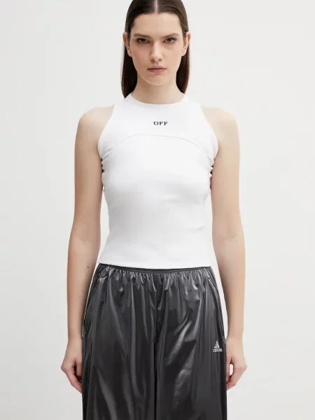 Haftowana podkoszulka Off-white prążkowana biała