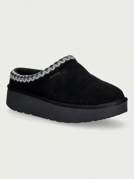 Skechers papuci de casă pentru femei din piele întoarsă KEEP COZY COZY CASCADE negru