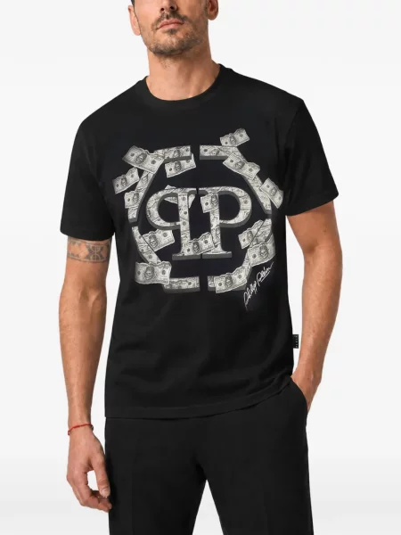 Tricou Philipp Plein cu decolteu rotund negru