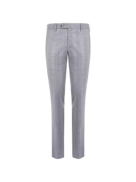 Pantaloni Pt Torino de lână cu model herringbone gri