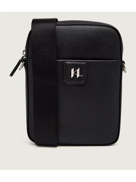Karl Lagerfeld Bőr oldaltáska K/Monogram fekete