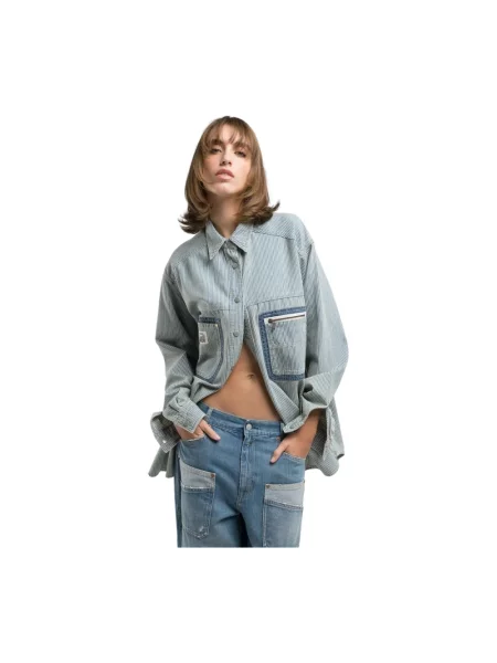 Koszula Replay z długim rękawem w paski niebieska