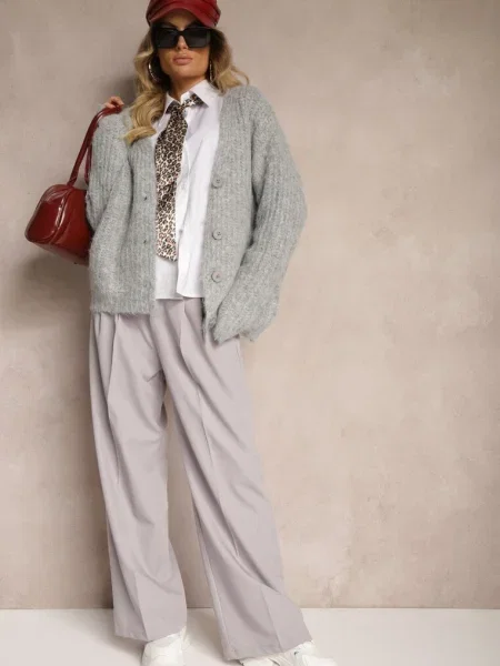 Pantaloni eleganți de costum cu talie înaltă Lainiva gri