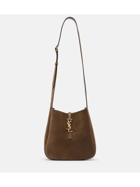 Geanta crossbody Saint Laurent din piele de căprioară maro