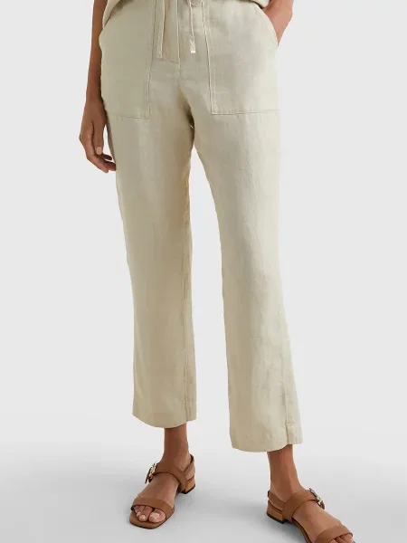 Лляні штани Tommy Hilfiger бежеві