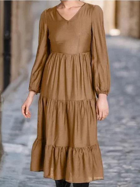 Міді-сукня з багатоярусною спідницею кавовий