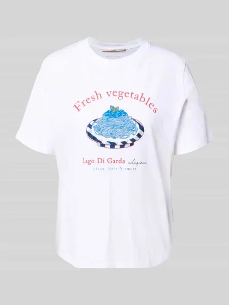 Koszulka z nadrukiem logo krój regular fit Lanius biała