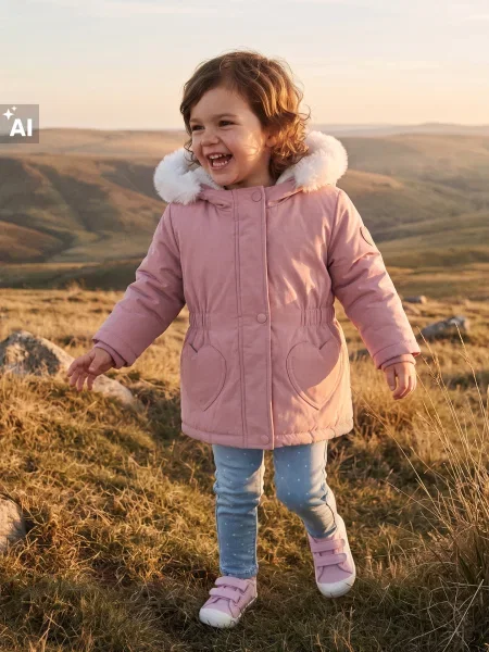 Sinsay Bunda s kapucí lemovanou kožešinou a ve tvaru srdce růžová