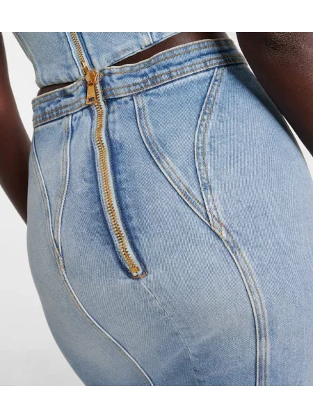 Mała mały spódnica jeansowa Balmain ze stretchu niebieska