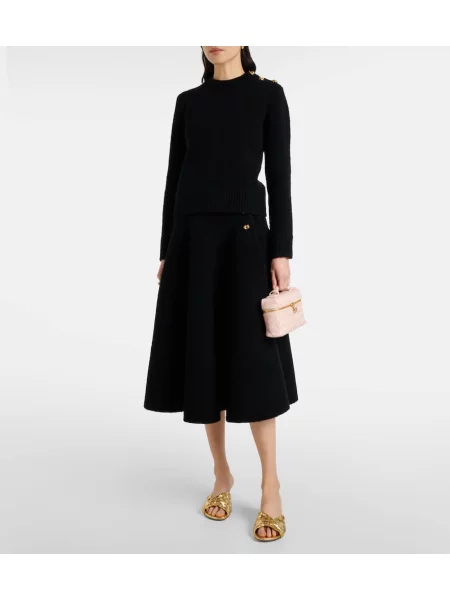 Fustă midi Bottega Veneta de lână până la genunchi negru