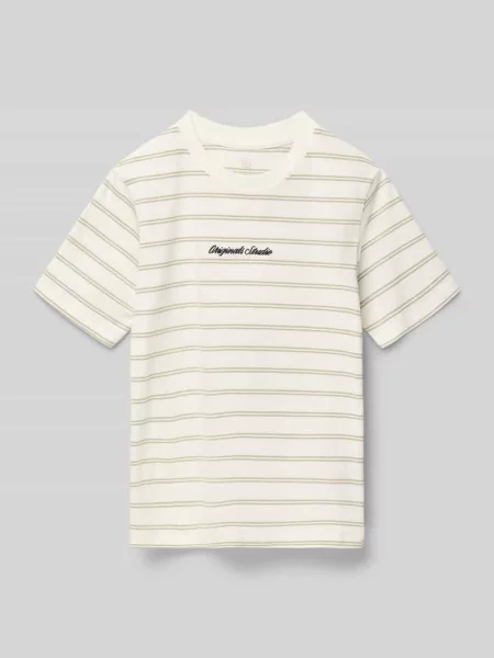 T-shirt z wzorem w paski i haftem Jack & Jones