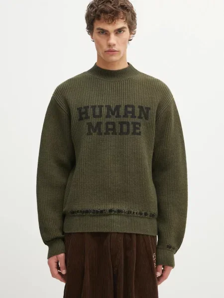 Human Made pulover de lână MOC NECK călduros cu turtleneck verde