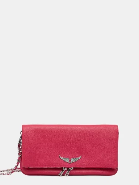 Zadig&Voltaire geantă pentru femei din piele ROCK GRAINED LEATHER roz