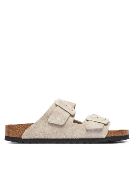 Birkenstock klapki zamszowe Arizona Suede Cushion Buckle beżowe