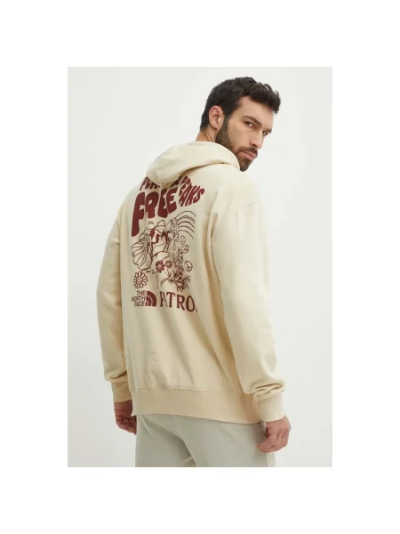 The North Face bluza z kapturem z nadrukiem beżowy