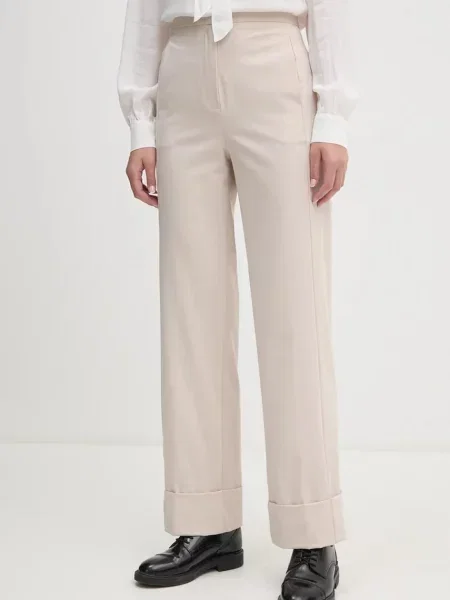 Панталон с вълна Sisley със стандартна кройка с висока талия бежово