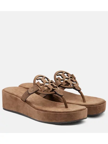 Chiloți tanga Tory Burch din piele de căprioară maro