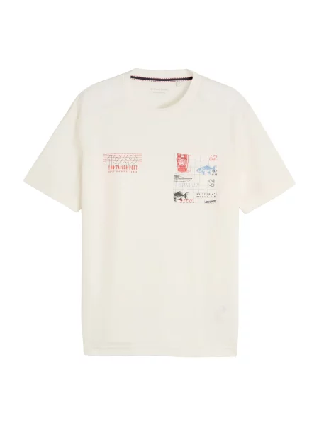 TOM TAILOR Tricou albastru deschis / roșu / negru / lână alb