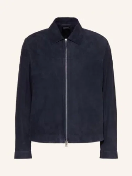 Zegna Kurtka Skórzana blau granatowa